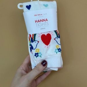 Brand New HANNA Tights, Ankle, 130/140 cm., Hearts with Rainbow and Birds